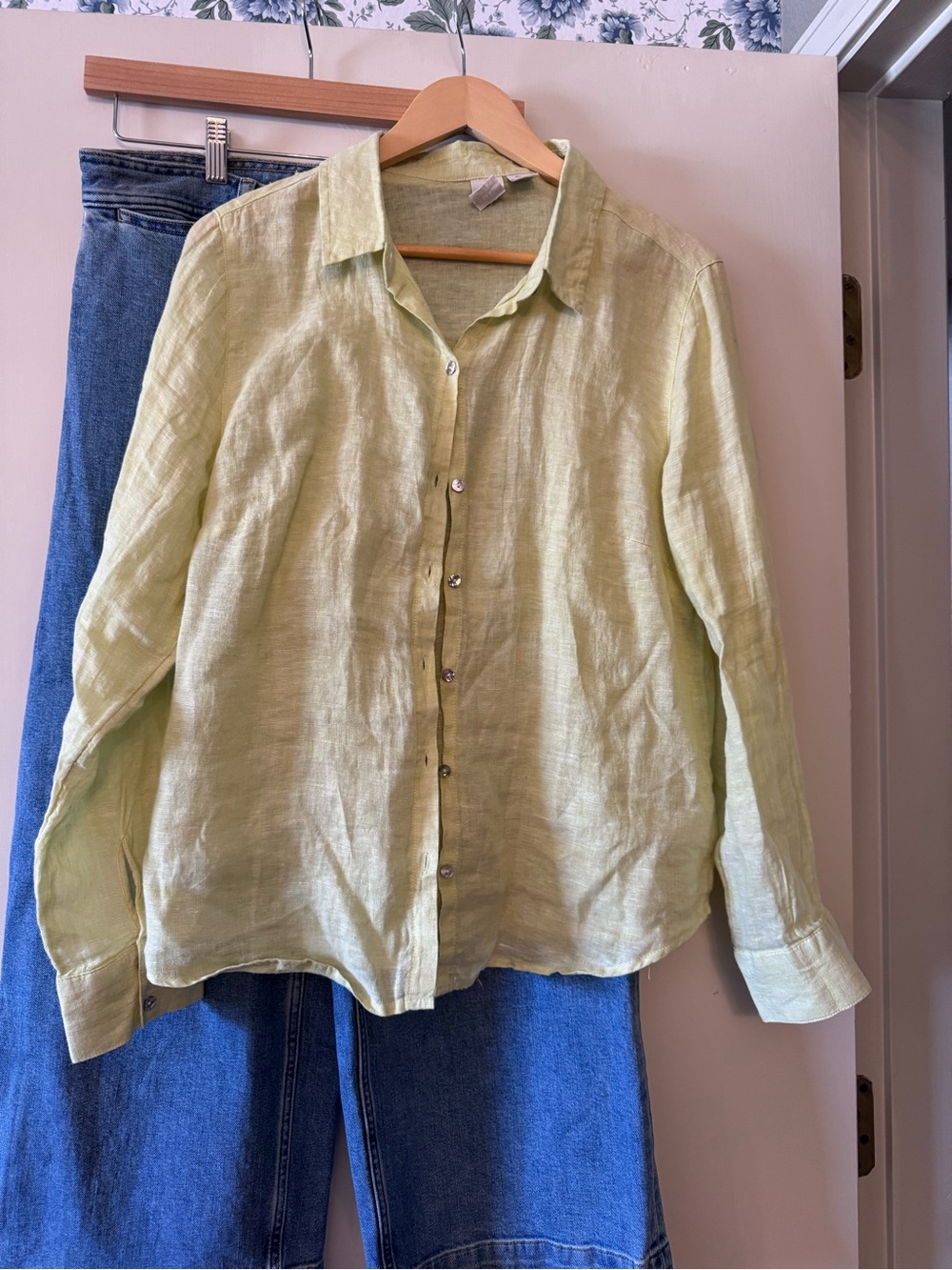 Joie Linen Button Down Shirt in Green Size Large
